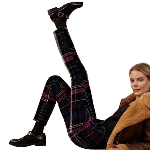 Anthropologie Pants - NWT Anthropologie Women's Alicia Plaid Moto Corduroy Slim Pants Size 31 Preppy‎